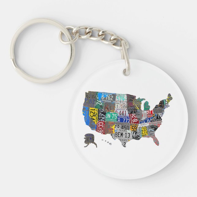 US American United States Map Flag License Plate  Key Ring (Front)