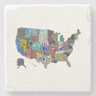 US American United States Map Flag License Plate  Stone Coaster