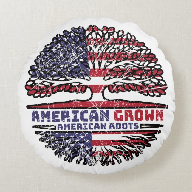 US American USA United States America Tree Roots Round Cushion (Front)