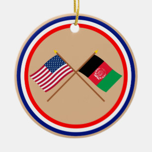 US and Afghanistan Crossed Flags Ceramic Ornament