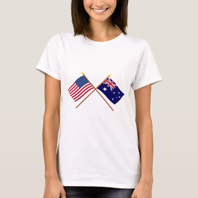 US and Australia Crossed Flags T-Shirt (Front)