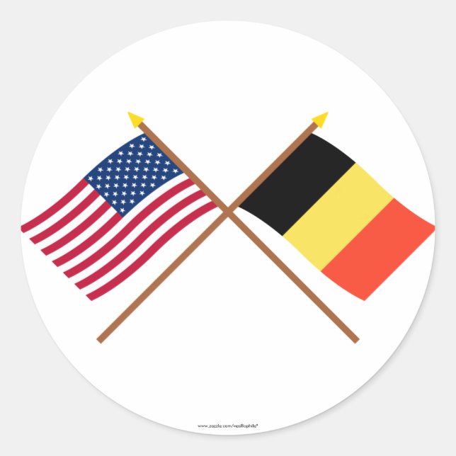 US and Belgium Crossed Flags Classic Round Sticker (Front)