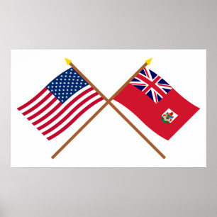 US and Bermuda Crossed Flags Poster