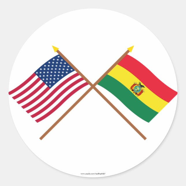 US and Bolivia Crossed Flags Classic Round Sticker (Front)