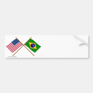 US and Brazil Crossed Flags Bumper Sticker