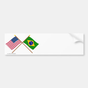 US and Brazil Crossed Flags Bumper Sticker
