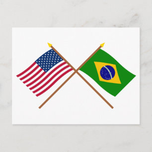 US and Brazil Crossed Flags Postcard