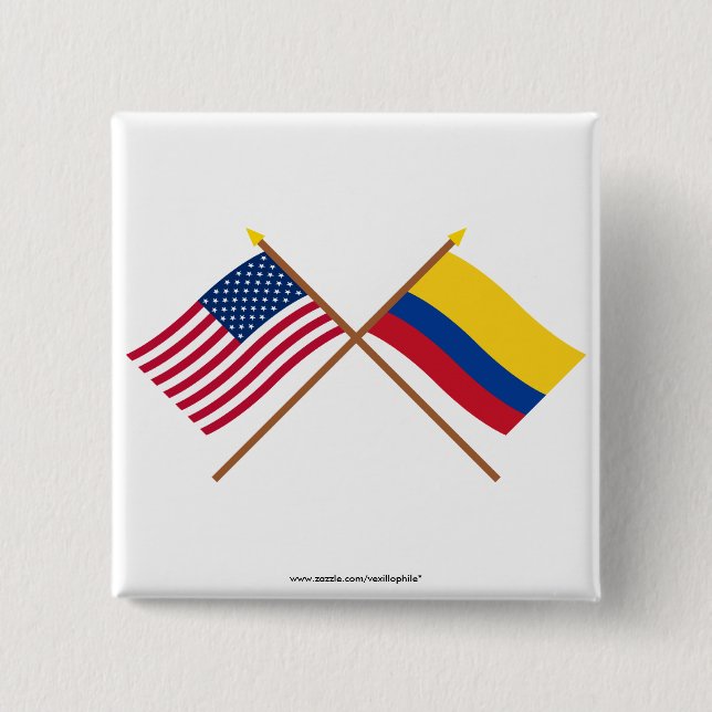 US and Colombia Crossed Flags 15 Cm Square Badge (Front)