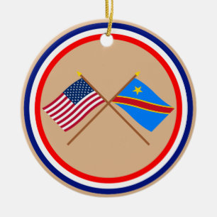 US and Congo Democratic Republic Crossed Flags Ceramic Tree Decoration