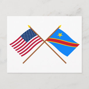 US and Congo Democratic Republic Crossed Flags Postcard