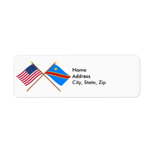 US and Congo Democratic Republic Crossed Flags Return Address Label