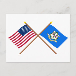 US and Connecticut Crossed Flags Postcard