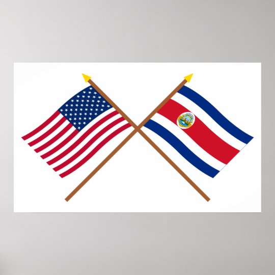 US and Costa Rica Crossed Flags Poster