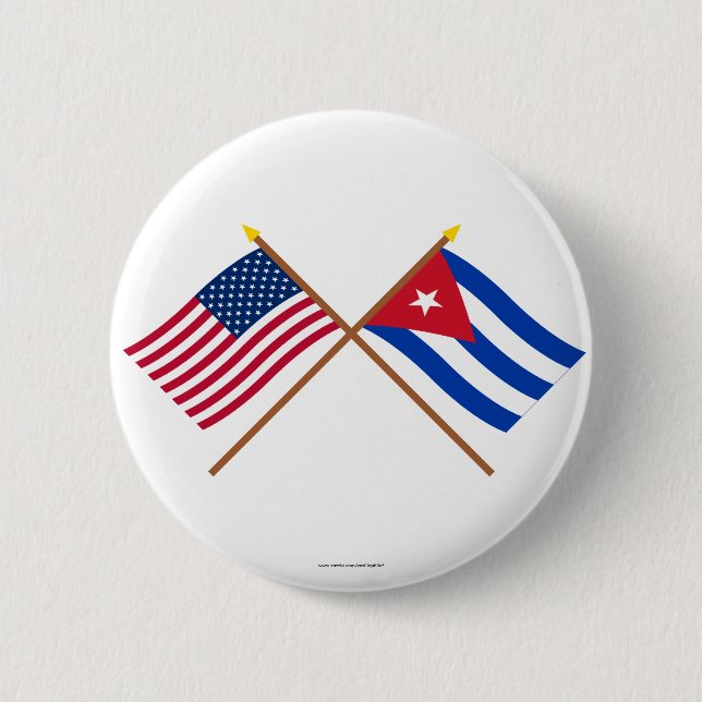 US and Cuba Crossed Flags 6 Cm Round Badge (Front)