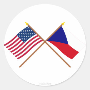 US and Czech Republic Crossed Flags Classic Round Sticker