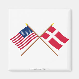 US and Denmark Crossed Flags Magnet