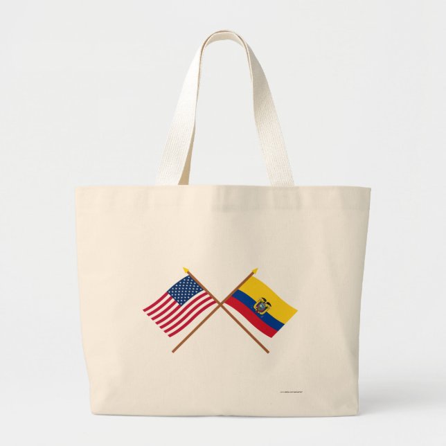 US and Ecuador Crossed Flags Large Tote Bag (Front)