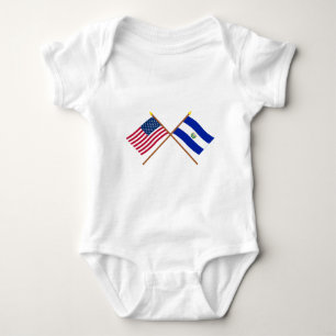 US and El Salvador Crossed Flags Baby Bodysuit
