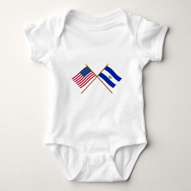 US and El Salvador Crossed Flags Baby Bodysuit (Front)