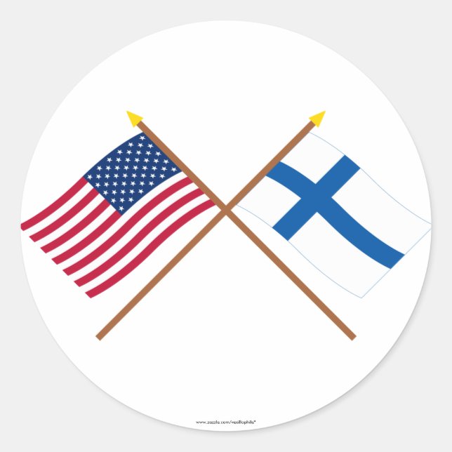 US and Finland Crossed Flags Classic Round Sticker (Front)