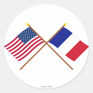 US and France Crossed Flags Classic Round Sticker