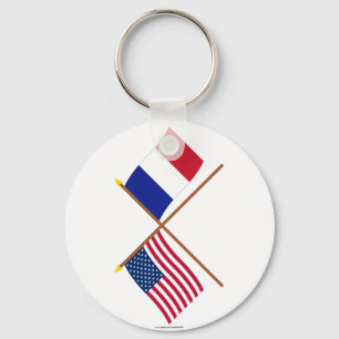 US and France Crossed Flags Key Ring