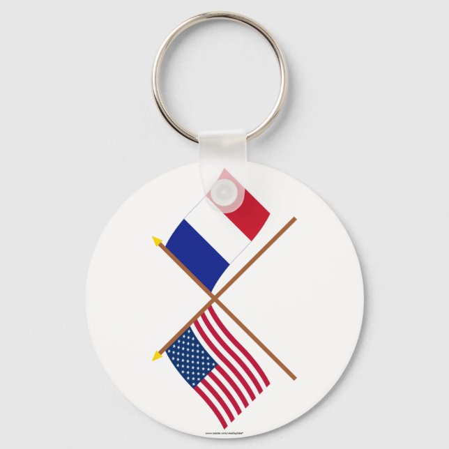 US and France Crossed Flags Key Ring (Front)