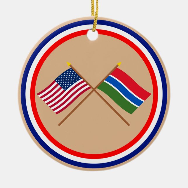 US and Gambia Crossed Flags Ceramic Ornament (Front)