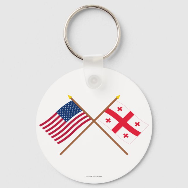 US and Georgia Republic Crossed Flags Key Ring (Front)