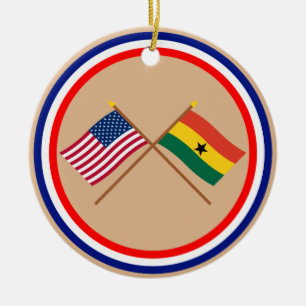 US and Ghana Crossed Flags Ceramic Ornament