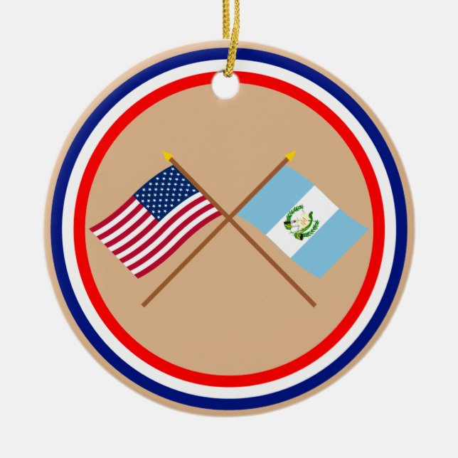 US and Guatemala Crossed Flags Ceramic Ornament (Front)