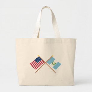 US and Guatemala Crossed Flags Large Tote Bag