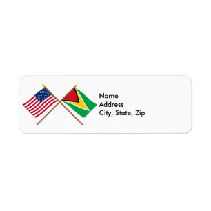 US and Guyana Crossed Flags Return Address Label