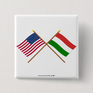 US and Hungary Crossed Flags 15 Cm Square Badge