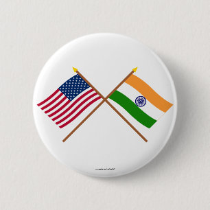 US and India Crossed Flags 6 Cm Round Badge