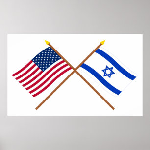 US and Israel Crossed Flags Poster