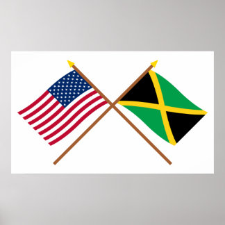 US and Jamaica Crossed Flags Poster