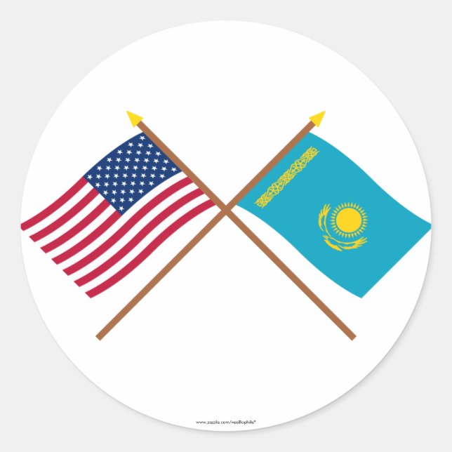US and Kazakhstan Crossed Flags Classic Round Sticker (Front)