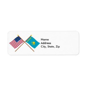 US and Kazakhstan Crossed Flags Return Address Label