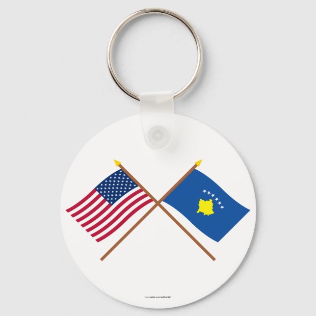 US and Kosovo Crossed Flags Key Ring (Front)