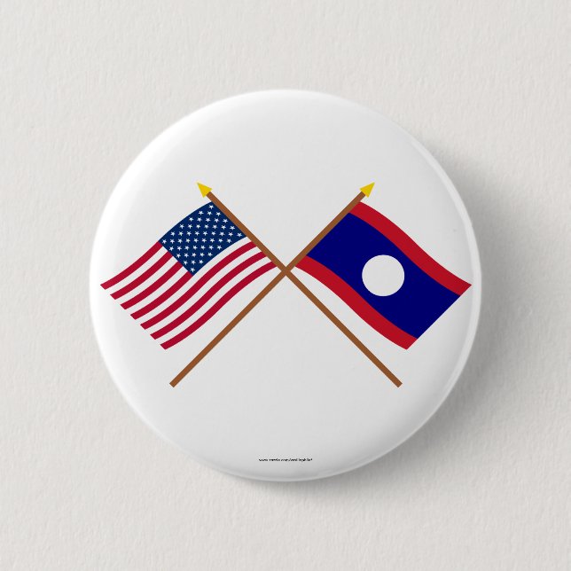 US and Laos Crossed Flags 6 Cm Round Badge (Front)