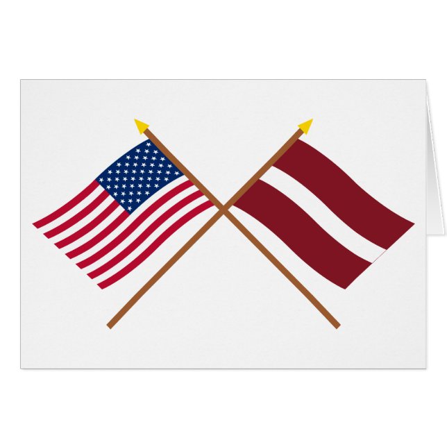 US and Latvia Crossed Flags (Front Horizontal)