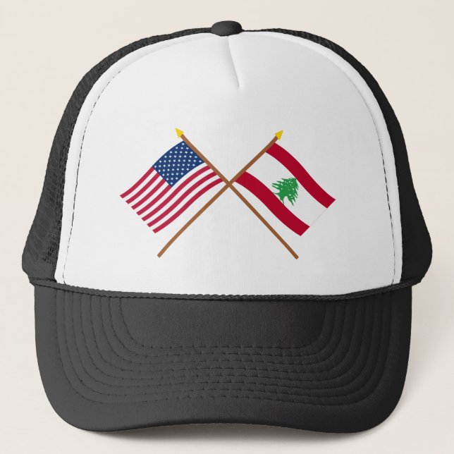 US and Lebanon Crossed Flags Trucker Hat (Front)