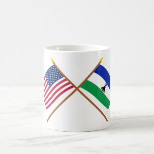 US and Lesotho Crossed Flags Coffee Mug