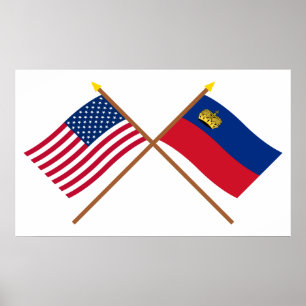 US and Liechtenstein Crossed Flags Poster