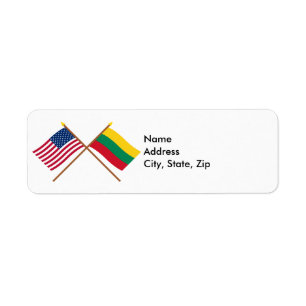 US and Lithuania Crossed Flags Return Address Label