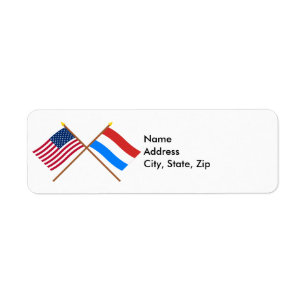 US and Luxembourg Crossed Flags Return Address Label
