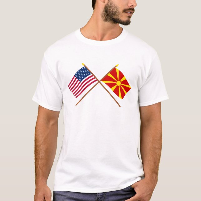 US and Macedonia Crossed Flags T-Shirt (Front)