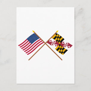 US and Maryland Crossed Flags Postcard