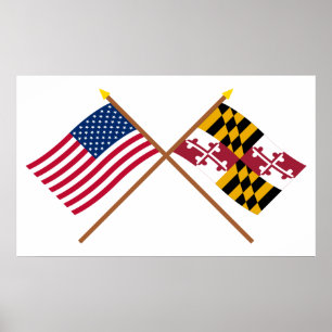 US and Maryland Crossed Flags Poster